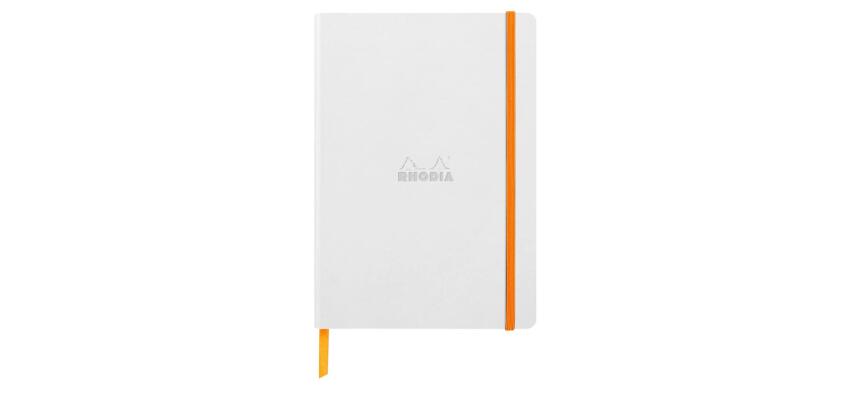 Rhodiarama softcover notitieboek A5, 80 blad gelijnd ivoorkleurig papier van 90g, sluiting met elastiek - Wit
