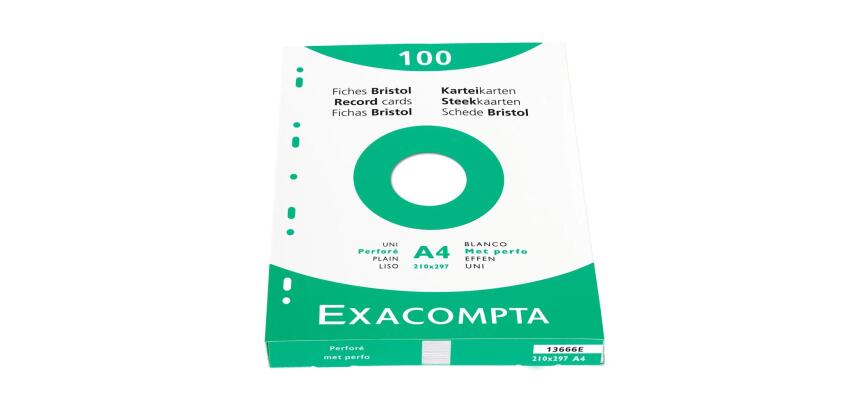 Étui de 100 fiches - bristol uni perforé 210x297mm - Blanc