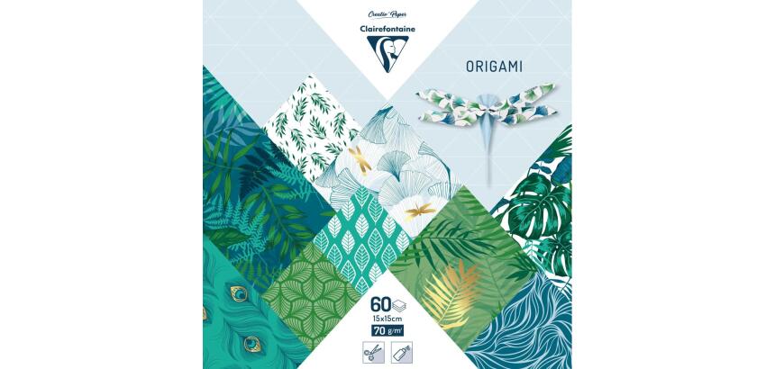 ORIGAMI, Pochette de 60 feuilles 70g/m2 au format 15x15cm - Végétal chic - Multicolore