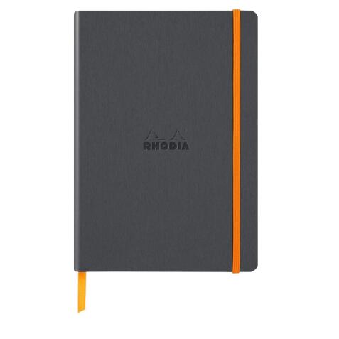 Rhodiarama carnet souple A5 160 pages ligné papier ivoire 90g fermeture élastique - Titane