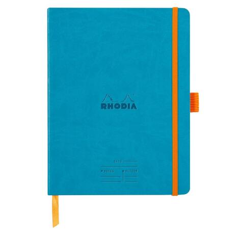 Rhodiarama Meeting A5+ 160 pages microperforé papier blanc 90g avec élastique + p-stylo - Turquoise