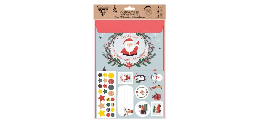 SET DE CORRESPONDANCE, 1 feuille au format A2 (42x59,4cm) + 1 enveloppes au format A4 (22,9x32,4cm) + Stickers - Noël - Multicolore