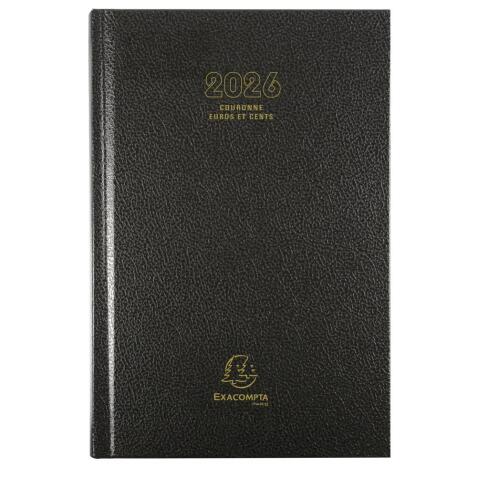 Agenda de bureau Couronne Euro et cents 11 x 17 cm Journalier Janvier à décembre 2026 - Noir