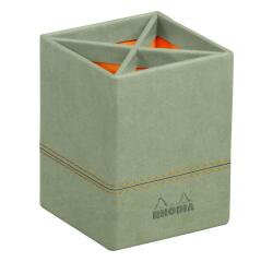 Rhodiarama pot à crayons simili cuir italien 8x8x11 cm - Céladon