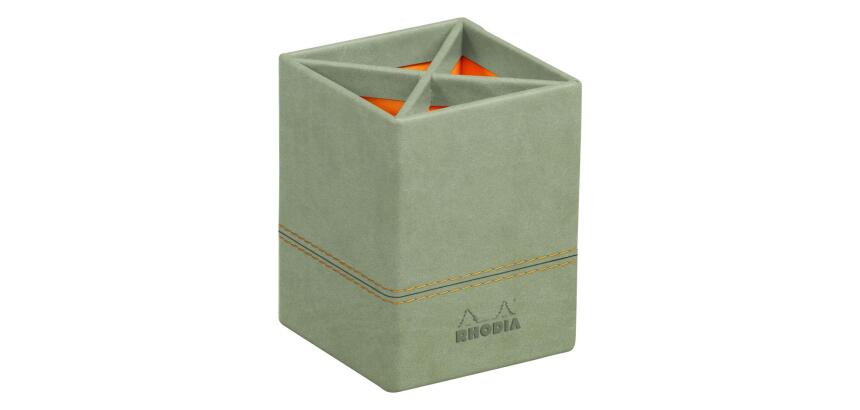 Rhodiarama pot à crayons simili cuir italien 8x8x11 cm - Céladon