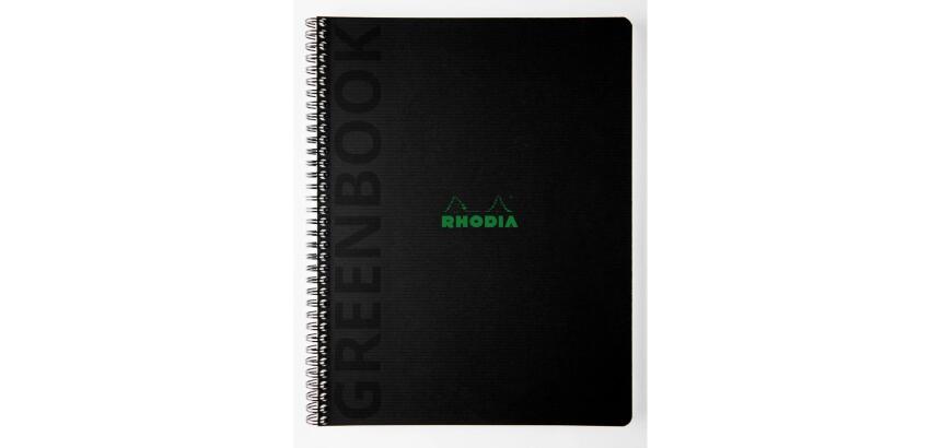 Greenbook cahier recyclé et recyclable en carte souple 350 g/m2 - A4+ 22,5x29,7 cm 160 pages Ligné perforation 4 trous - Papier Clairefontaine recyclé 90 g/m2 - Noir - New - Noir
