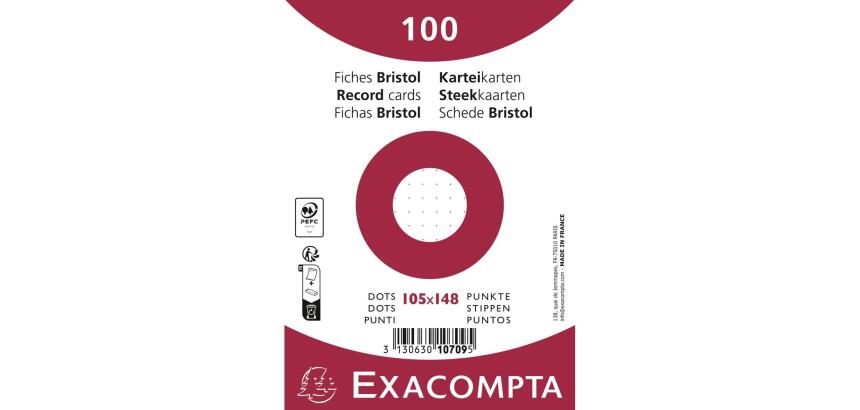 Paquet 100 fiches sous film - bristol dots non perforé - 105x148mm - Blanc
