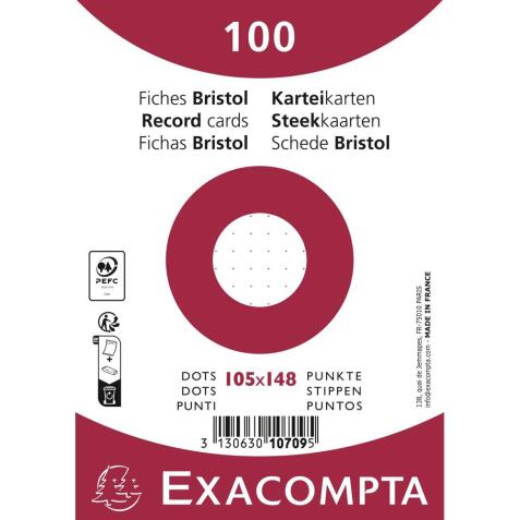 Paquet 100 fiches sous film - bristol dots non perforé - 105x148mm - Blanc