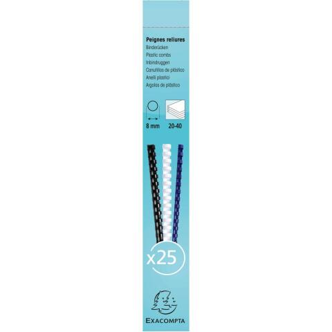 Canutillos para encuadernar Caja de 25 - Grosor: 8mm - Capacidad: 20-40 - Blanco