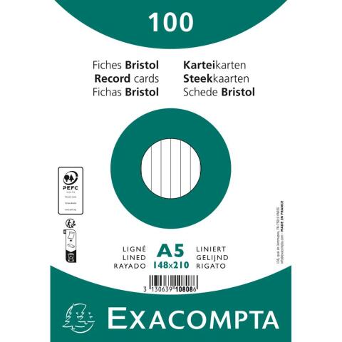 Fichas de cartulina bristol 205 g/m2 - Rayado - 148x210 mm - Blanco