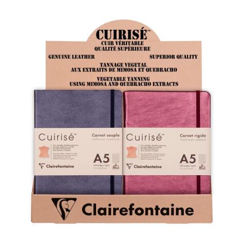 CUIRISÉ Présentoir 8 x A5 carnets souples + 6 x A5 rembordés rigides. - Assortiment mixte
