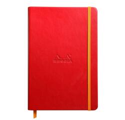 Rhodiarama hardcover notitieboek A5, 96 blad gelijnd ivoorkleurig papier van 90g, sluiting met elastiek - Klaproosrood