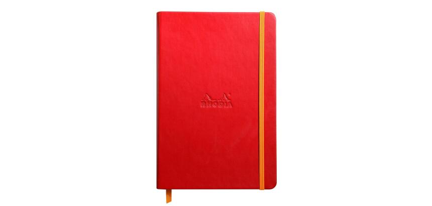 Rhodiarama carnet rembordé rigide A5 192 pages ligné papier ivoire 90g fermeture élastique - Coquelicot