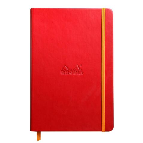 Rhodiarama carnet rembordé rigide A5 192 pages ligné papier ivoire 90g fermeture élastique - Coquelicot
