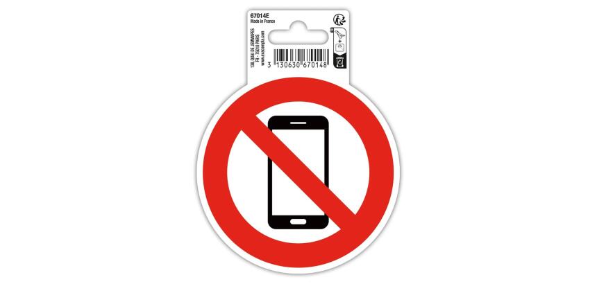 Panneau adhesif exacompta pvc antiderapant telephone mobile interdit 10cm coloris rouge