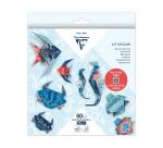 KIT ORIGAMI, Pochette de 60 feuilles 70g/m2 3 formats - Décor Faune marine - Multicolore