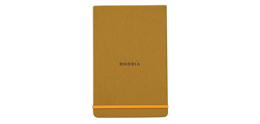 Rhodiarama Webnotepad rembordé rigide 9x14 cm 192 pages ligné microperforé papier ivoire 90g fermeture élastique - Or