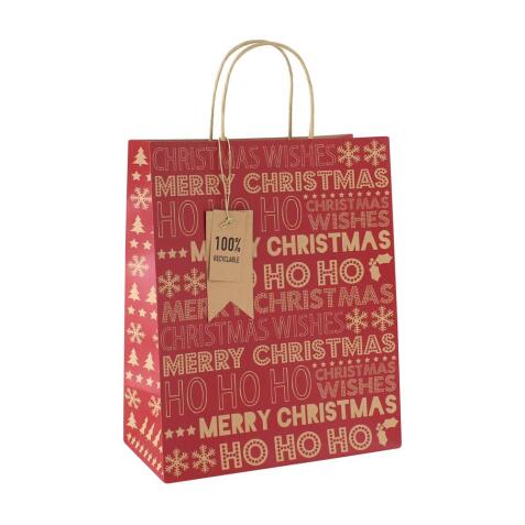 Kraft Texte Noël, sac large 26,5x14x33 cm - Rouge