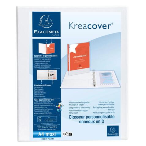 Classeur 2 anneaux cartonné Exacompta Kreacover® personnalisable A4 maxi - Dos 4,7 cm blanc