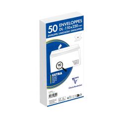 Paquet de 50 Enveloppes Blanches DL-110x220mm - Auto-Adhésives - 90g/m2 - Blanc