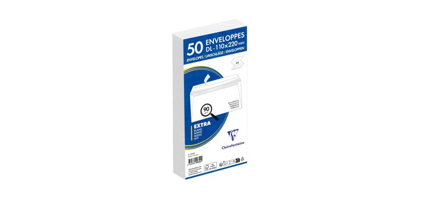 Paquet de 50 Enveloppes Blanches DL-110x220mm - Auto-Adhésives - 90g/m2 - Blanc