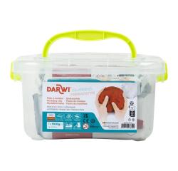 DARWI Pack Scolaire de 7 pains de pâte à modeler auto-durcissante 500g (5x CLASSIC + 2x TERRACOTTA) - Blanc + Terracotta
