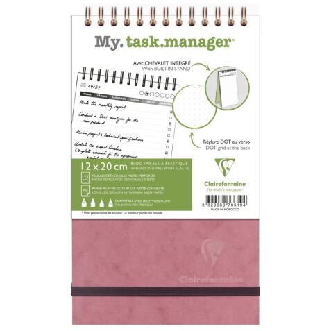 My.task.manager Age Bag bloc de bureau reliure intégrale en-tête 12x20 cm 250 pages détachables réglure DOT au verso - Rose antique