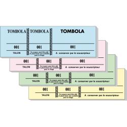 Bloc tombola 100 feuillets numérotés de 3 volets - Format 4,8x15 cm - Couleurs assorties