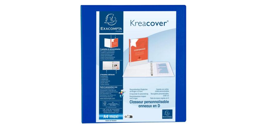 Classeur PP personnalisable Kreacover - 4 anneaux en D 40mm - A4 maxi