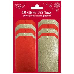 * Set de 10 étiquettes cadeaux pailletées, Rouge & or ass. - Assortiment