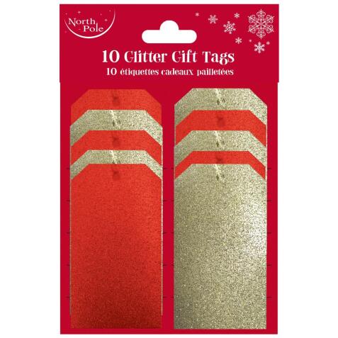 * Set de 10 étiquettes cadeaux pailletées, Rouge & or ass. - Assortiment