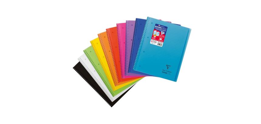 Cahier reliure intégrale enveloppante Koverbook A4+ 160 pages ligné sans marge détachables perforé 4 trous couverture polypropylène transparent - Assortis