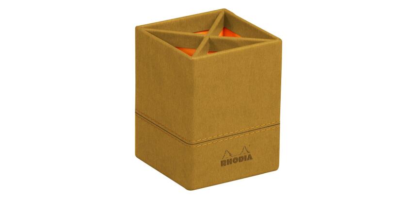 Rhodiarama pot à crayons simili cuir italien 8x8x11 cm - Or