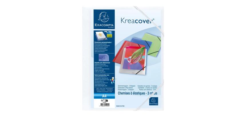 Chemise à élastiques 3 rabats polypropylène opaque Krea Cover - A4 - Blanc