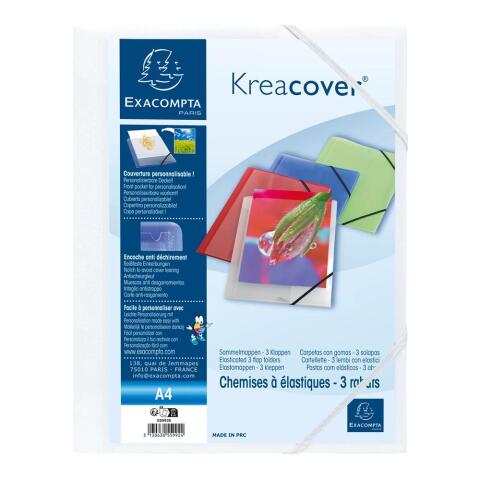 Carpetas con gomas 3 solapas Kreacover® Polipropileno Translucido - Blanco