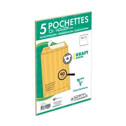 Paquet de 5 Pochettes Kraft Adour Brun C5-162x229mm - Auto-Adhésives - 90g/m2 - Brun