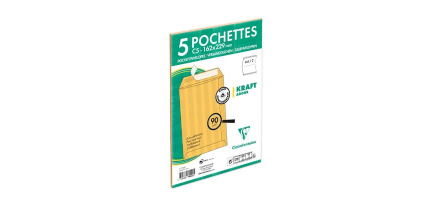 Paquet de 5 Pochettes Kraft Adour Brun C5-162x229mm - Auto-Adhésives - 90g/m2 - Brun