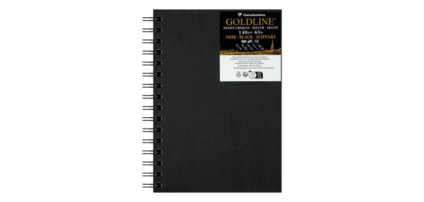 Goldline carnet spiralé 50F A5 140g portrait - Noir