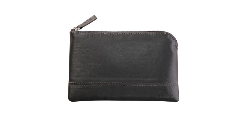 Rhodiarama pochette zippée en simili cuir - taille S (11x17 cm) - Titane