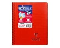 Cahier reliure intégrale enveloppante Koverbook 17x22cm 160 pages ligné + marge couverture polypropylène transparent - Rouge