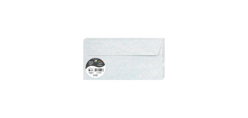 PAPIERS MARBRÉS, Paquet de 20 enveloppes Pollen 110x220mm 120g/m2 - Bleu marbré