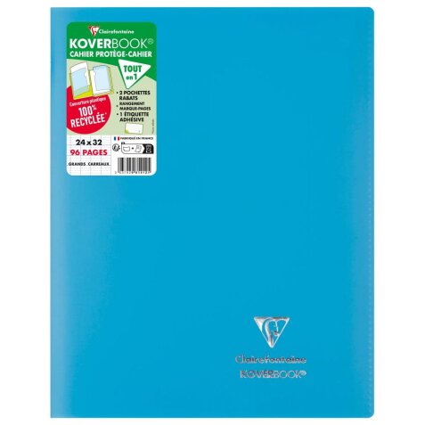 Cahier piqué Koverbook 24x32 cm 96 pages grands carreaux couverture polypropylène opaque 100% recyclé