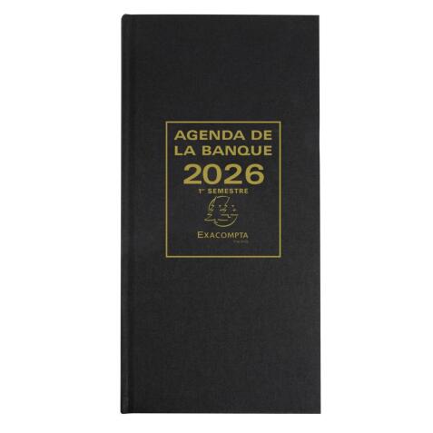 Agenda de bureau Banquier long Euro et cents 16 x 34 cm Journalier 2 volumes 2026 - Noir
