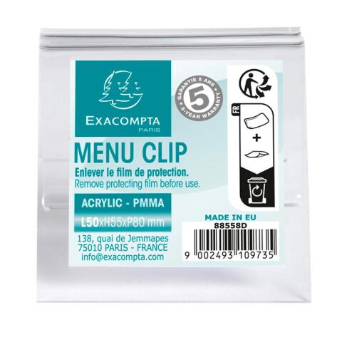 Sujeta-carta CLIP - A7 ancho 5 cm - 50x80x40 mm - Cristal