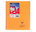 Cahier reliure intégrale enveloppante Koverbook 17x22cm 100 pages grands carreaux couverture polypropylène transparent - Assortis