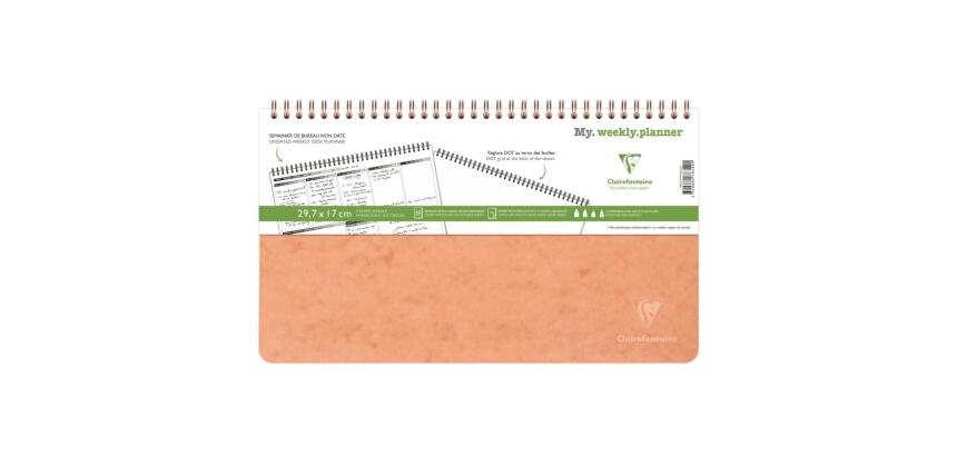 My.weekly.planner Age Bag cahier reliure intégrale en-tête 29,7x17 cm 120 pages détachables Semainier de bureau non daté et réglure DOT au verso - Tabac