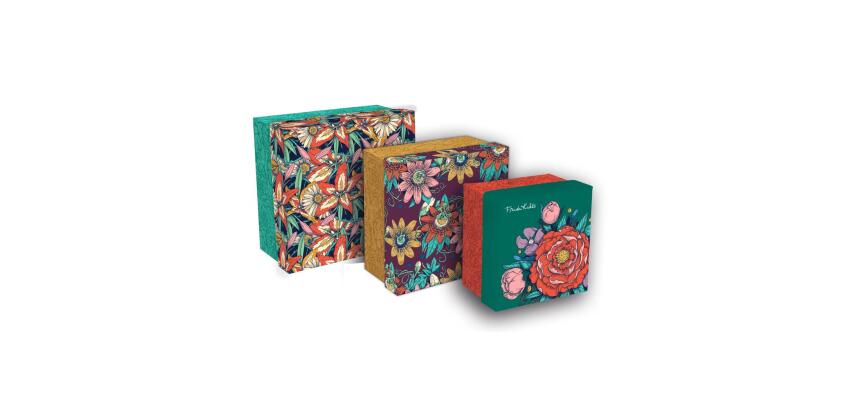 Frida Kahlo, Set de 3 boîtes gigognes carrées 25x25x12 cm, 20x20x11cm, et 16x16x10 cm