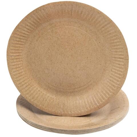 Platos de cartón sin plástico - Ø 23 cm - Marrón kraft