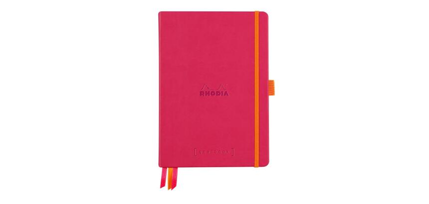 Rhodiarama Goalbook rembordé rigide A5 240 pages dot papier blanc 90g - Framboise