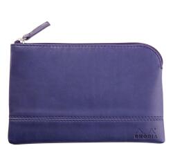 Rhodiarama pochette zippée en simili cuir - taille S (11x17 cm) - Bleu nuit